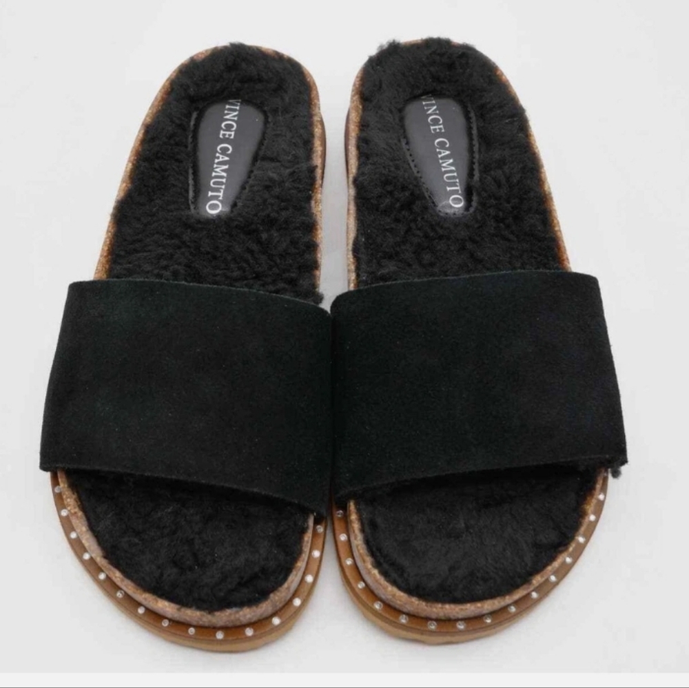 Vince Camuto Kanadial Black Faux Fur-Lined Slide